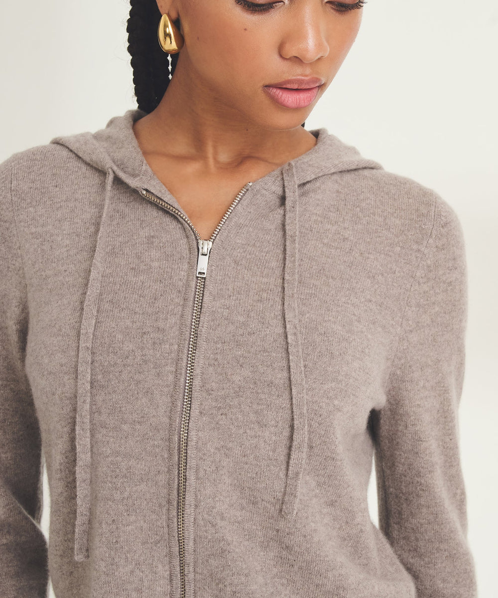 Cashmere Cropped Zip Up Hoodie