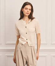 Cashmere Short Sleeve Sweater with Novelty Button