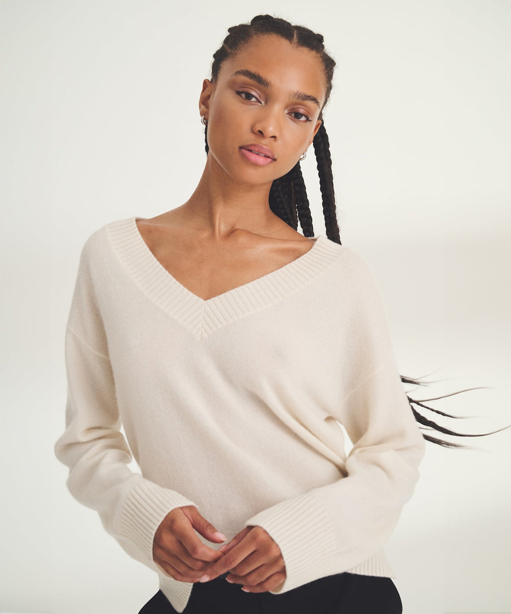 Signature Cashmere Wide Sleeve V-Neck Sweater – NAADAM