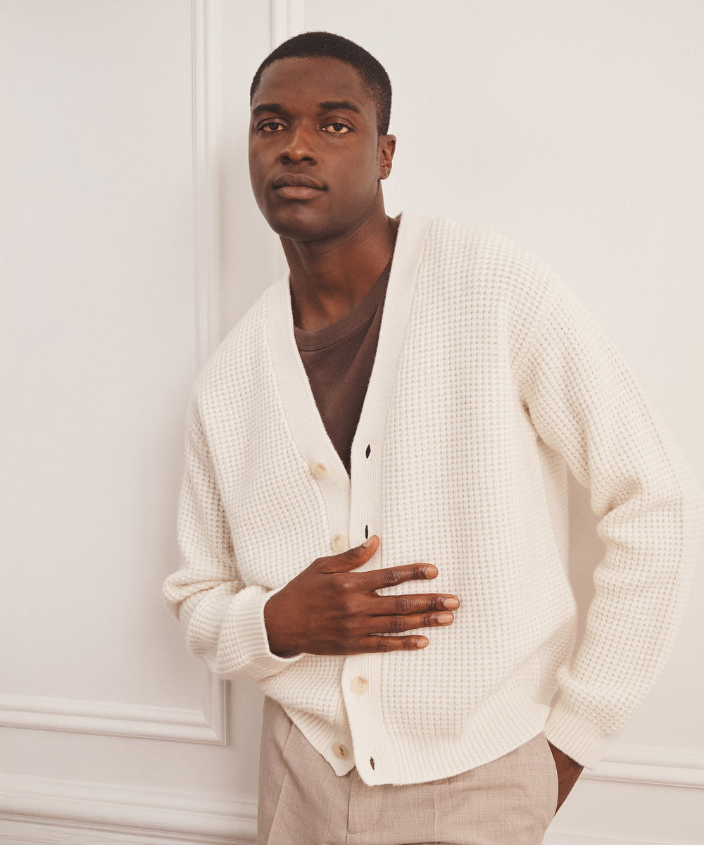 Cashmino Waffle V-Neck Cardigan – NAADAM