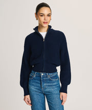 Cotton Fisherman Cinched Waist Zip Up Sweater