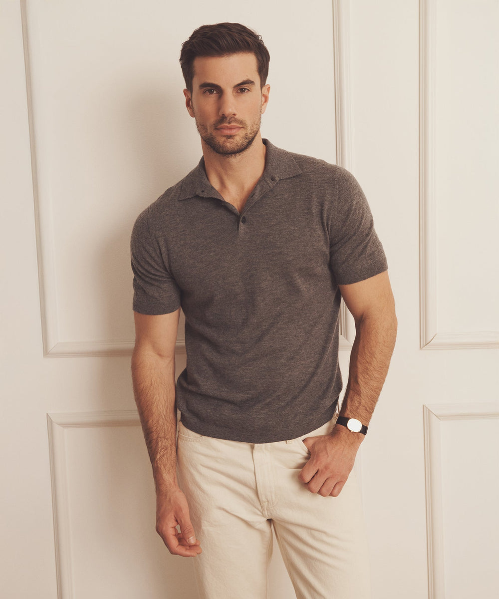 CO】 BROWN-BEIGE CASHMERE rib-knit polo