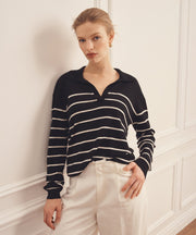 Super Fine Cashmere Long Sleeve Striped Polo