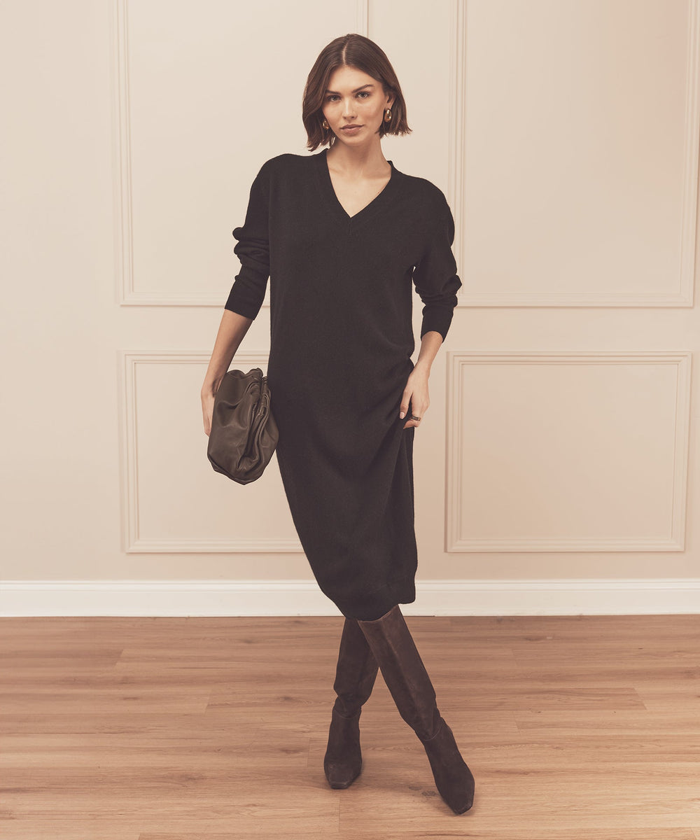 Naadam Signature Cashmere V Neck Dress in Granite Xs