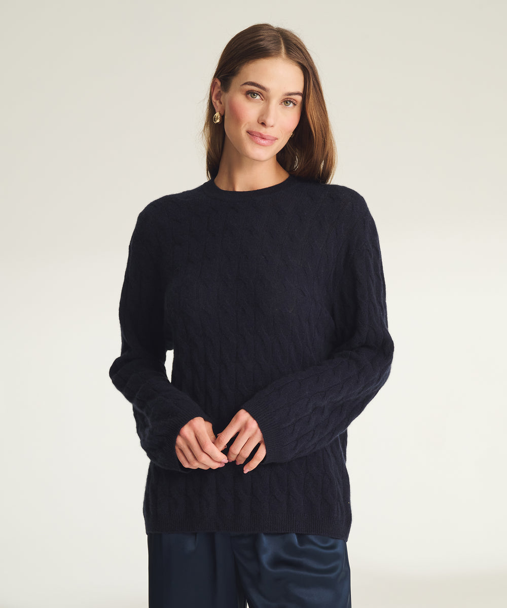 Lightweight Cashmere Cable Oversized Crewneck Sweater – NAADAM