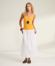 Luxe Cotton Silk Mixed Media Long Dress