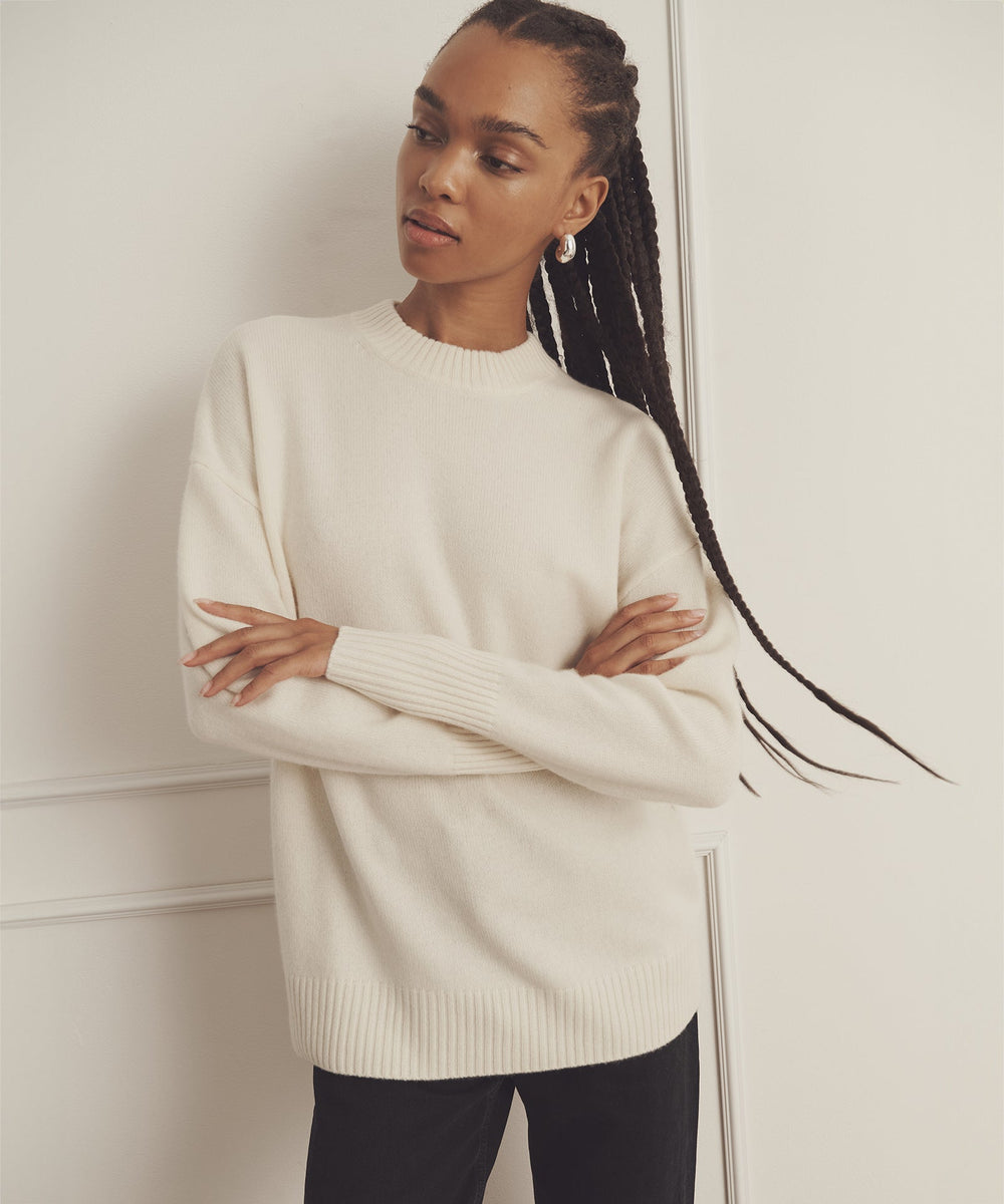 Naadam Luxe Cashmere Oversized Crewneck Sweater in White 1x