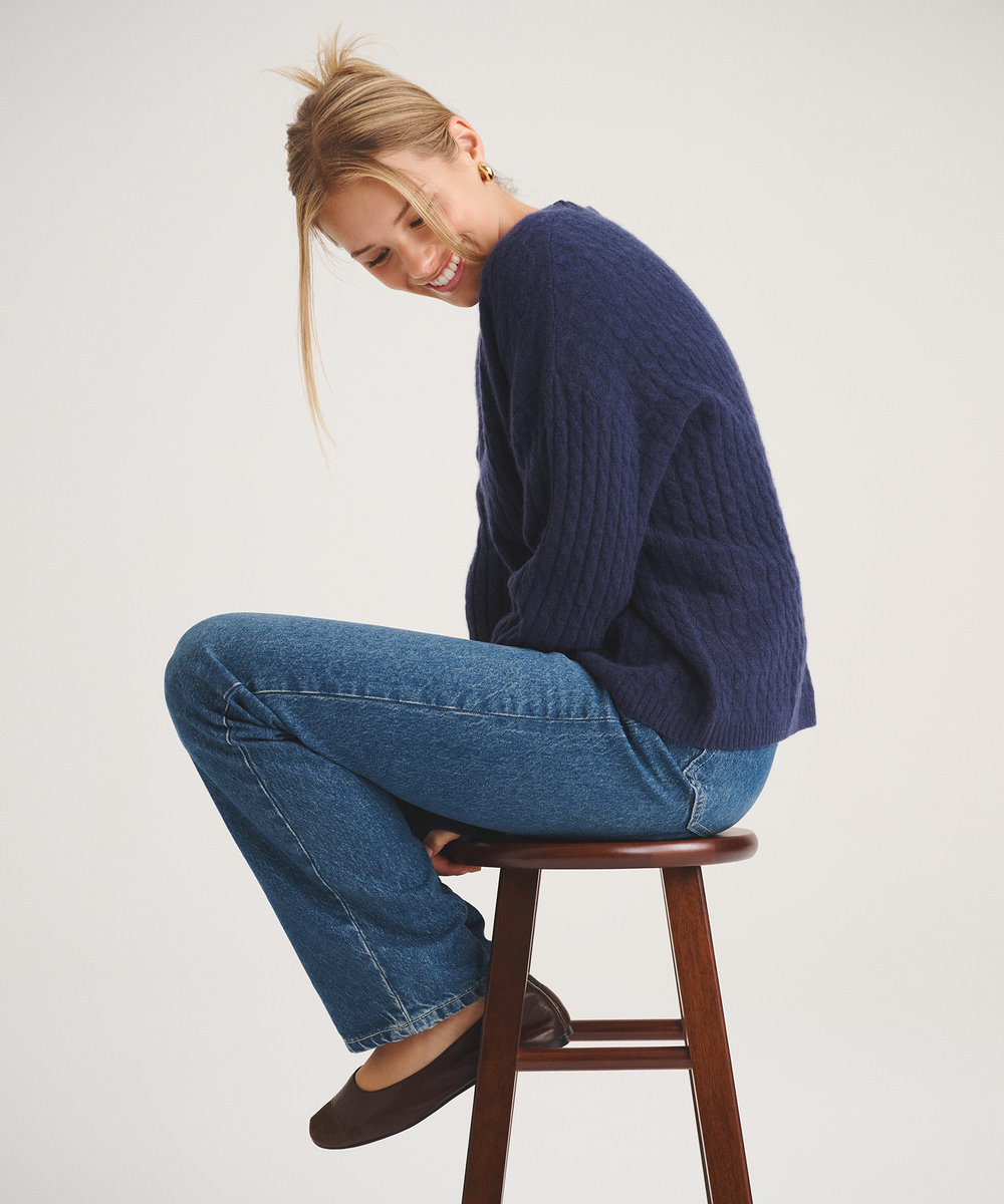 Basic Cashmere Cable Knit Crewneck Sweater