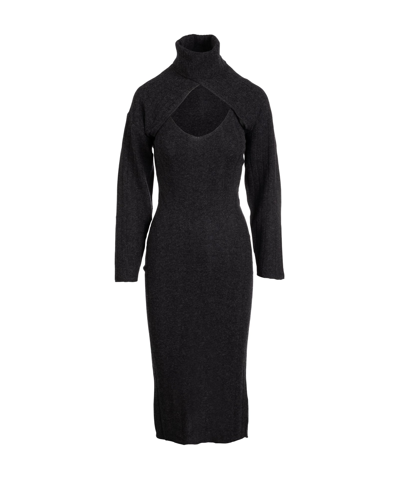 Ribbed Wool and Cashmere Blend Sleeveless Turtleneck Dress