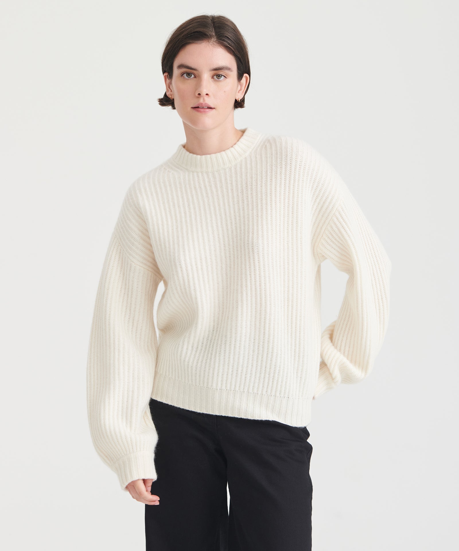 Naadam Super Luxe Cashmere Fisherman Sweater in White, S