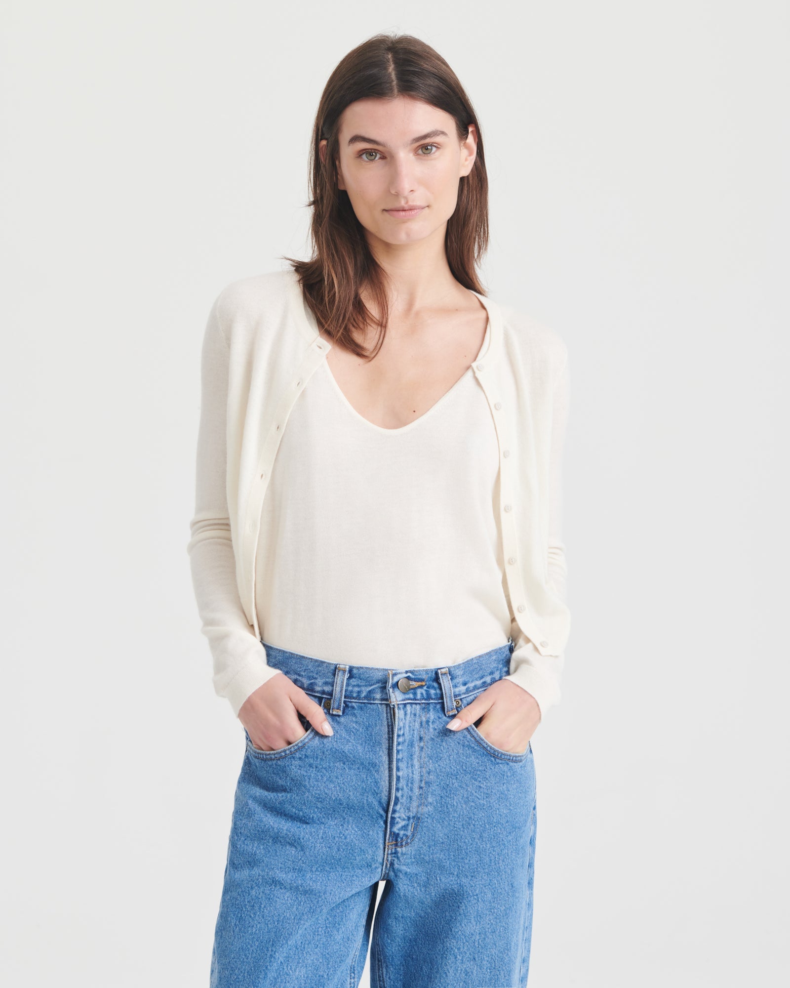 Soft White, Cashmere Cropped Cardigan