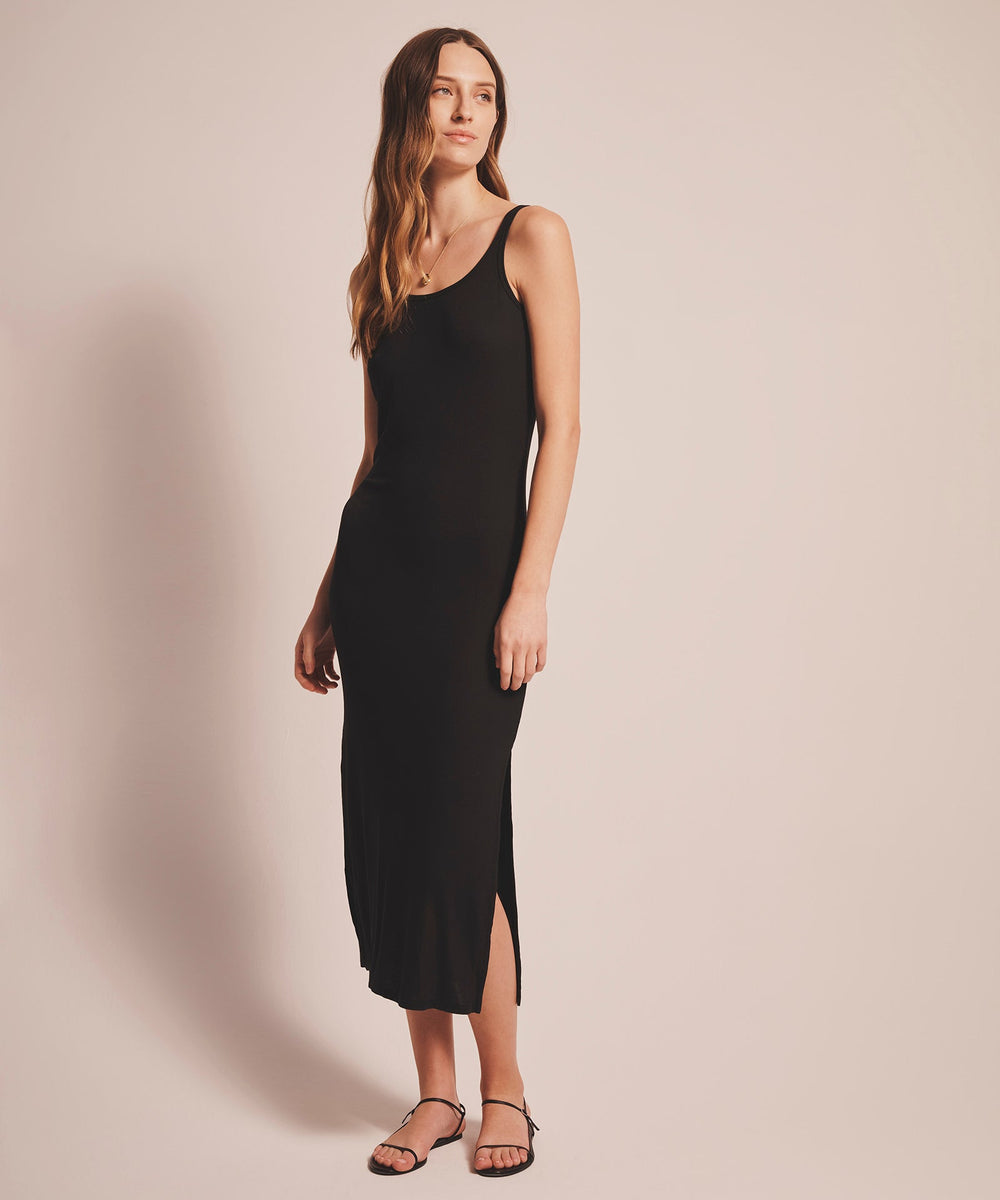 ribbed slip dress Quince Women's Tencel Rib Knit Maxi Slip Dress, Heather Grey, Size Small, Cotton/Modal Blend, Body-Hugging Fit