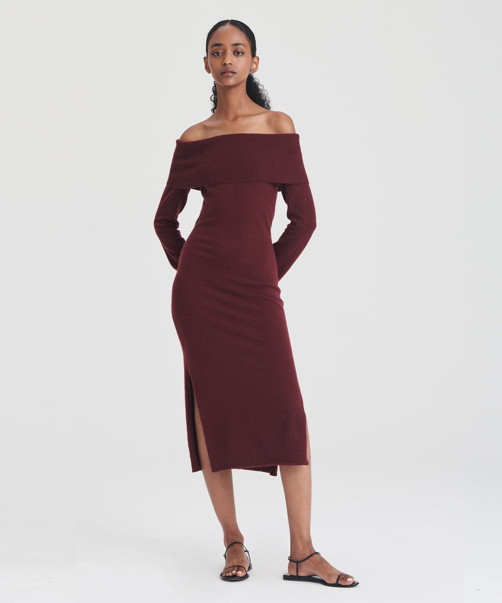 Signature Cashmere Off The Shoulder Dress – NAADAM