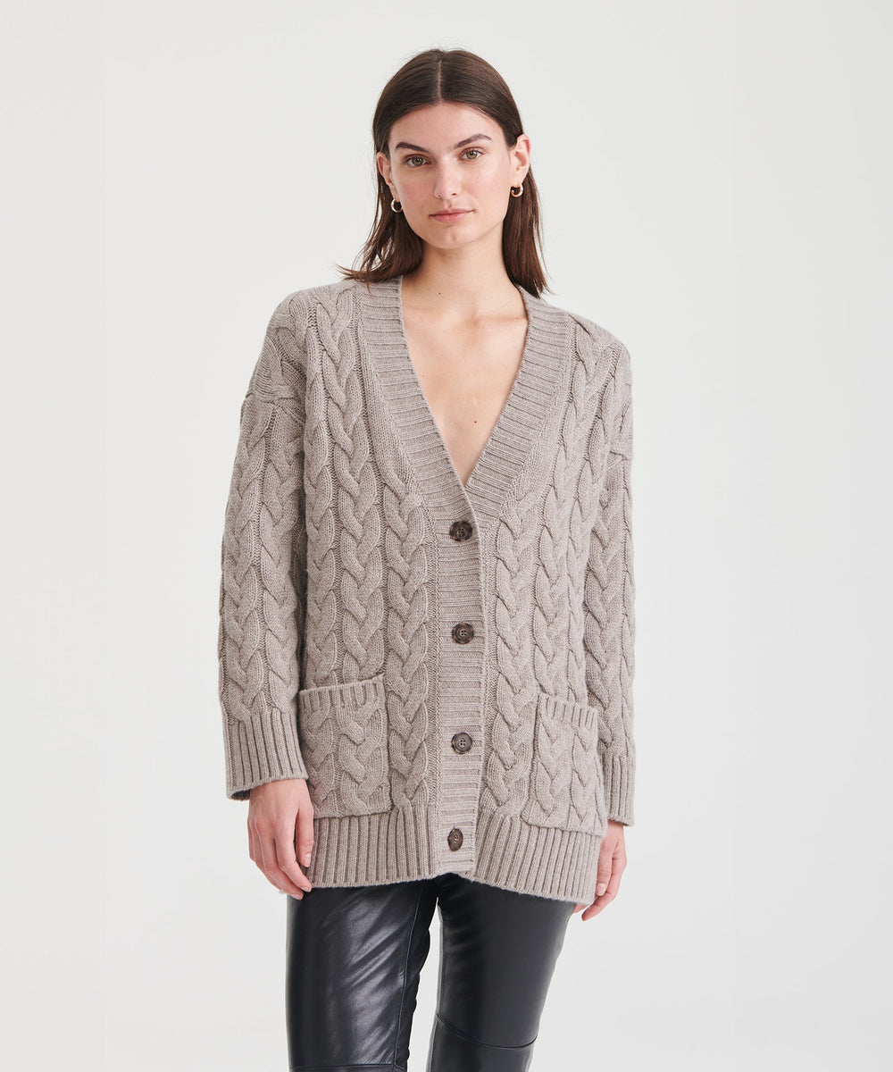 【DEARMINE】Cable pole cardigan Mixed Cable Knit Polo Cardigan | Talbots