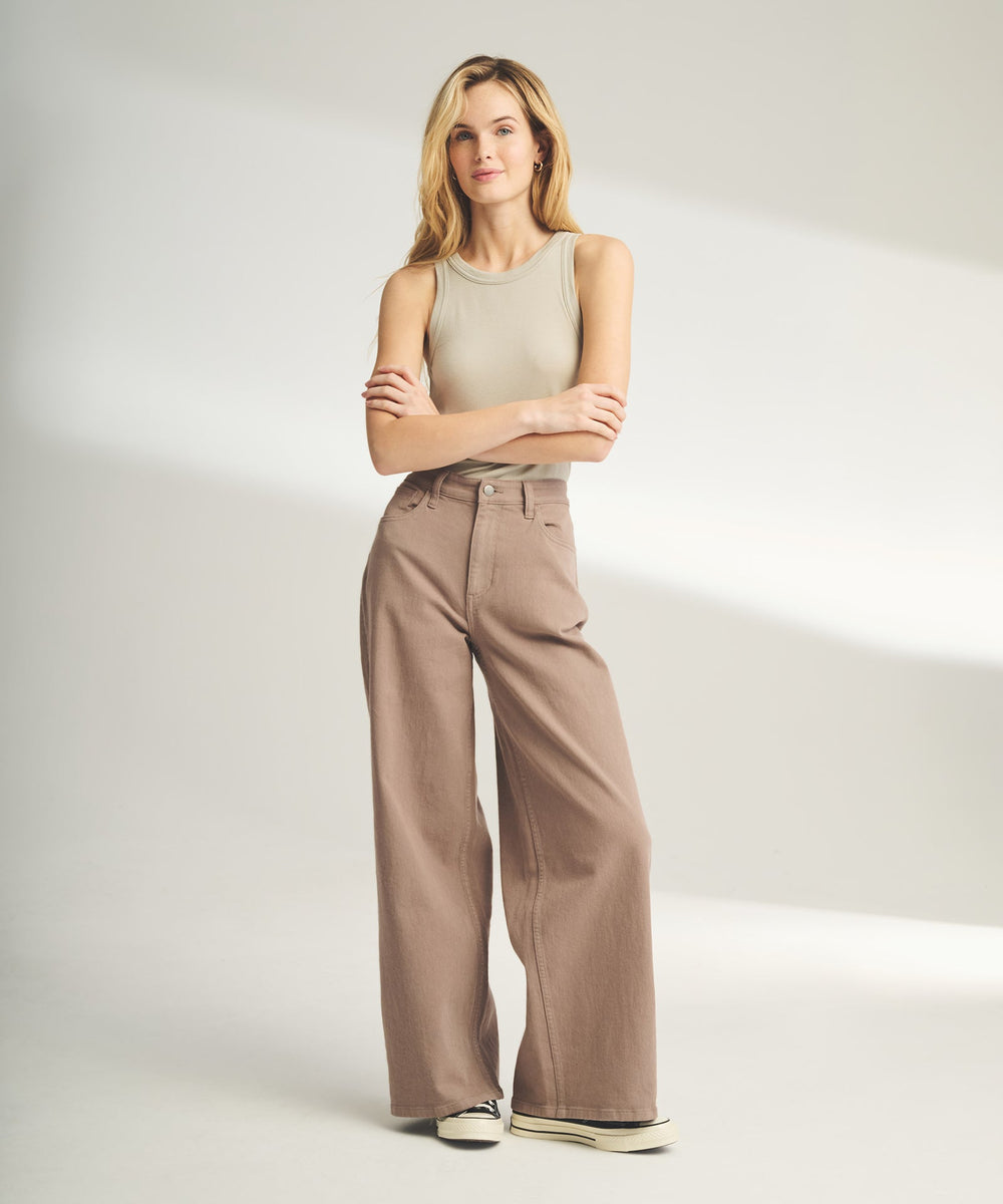 Womens Beige Wide Leg Trousers