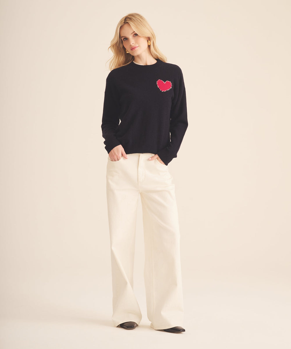 Signature Cashmere Embroidered Heart Sweater – NAADAM