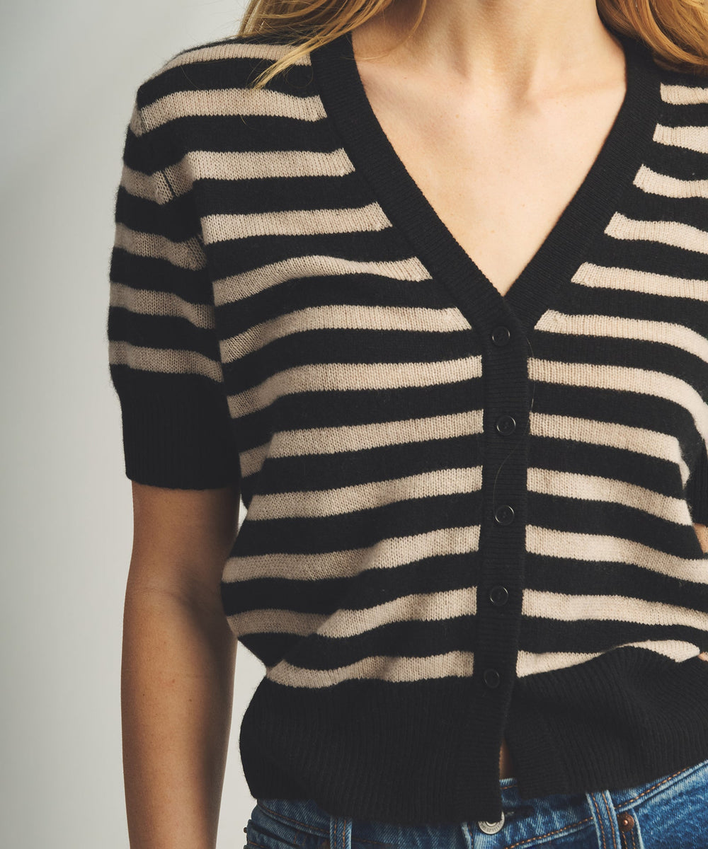 Lightweight Cashmere Striped Short Sleeve Cardigan – NAADAM