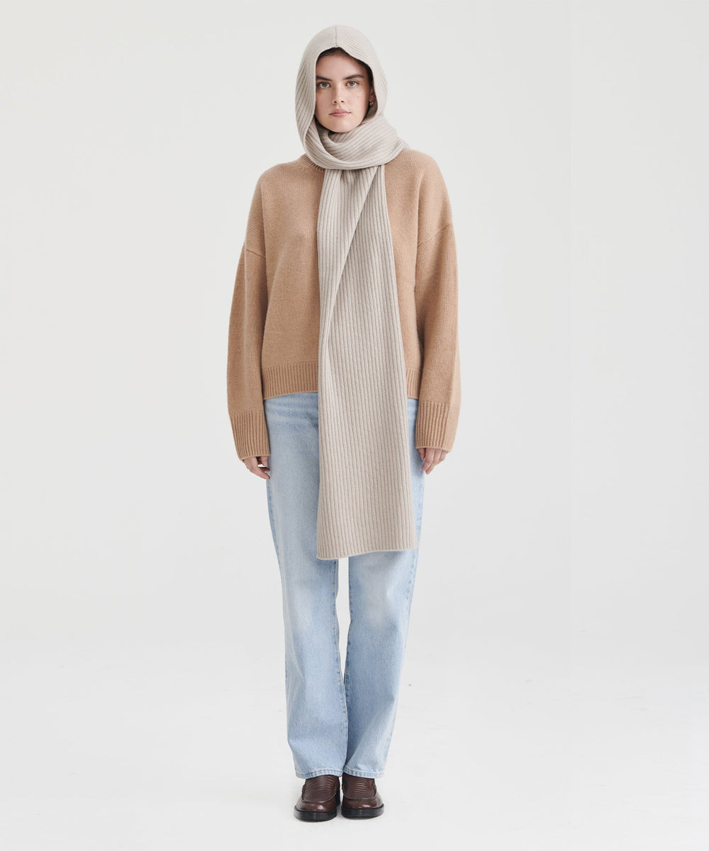 Luxe Cashmere Ribbed Hooded Scarf