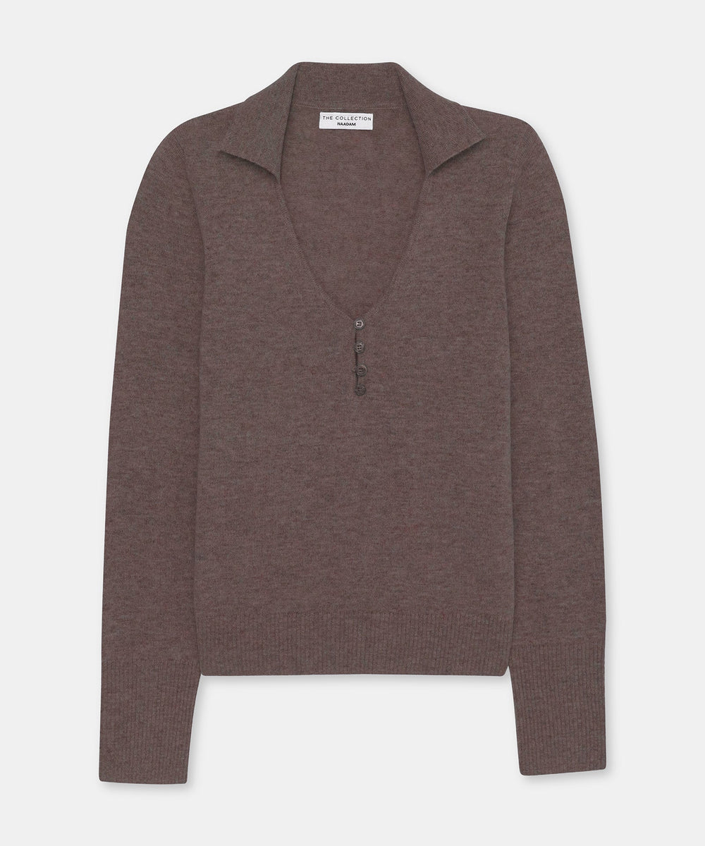 Cashmino Polo Sweater with Button Detail