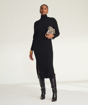 Signature Cashmere Turtleneck Dress with Slits