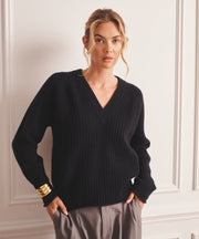 Luxe Cashmere Fisherman V-Neck Sweater