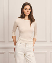 Super Fine Cashmere Three-Quarter Sleeve Crewneck Sweater