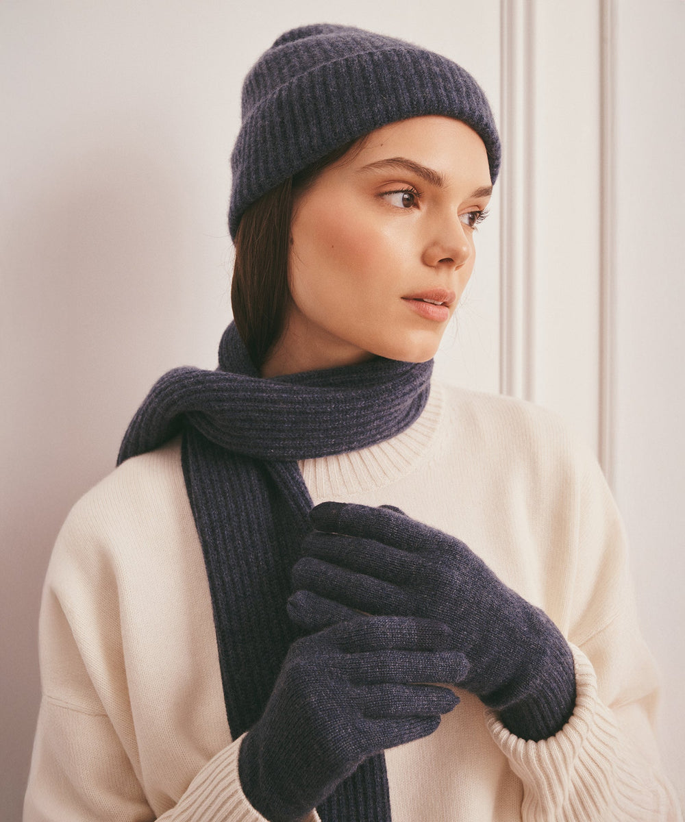 小物 visvim CASHMERE GLOVE NAVY The-Essential-Ribbed-Cashmere-