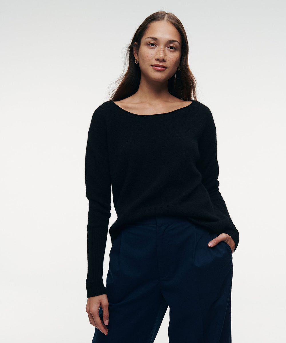 Black cashmere boatneck sweater hotsell