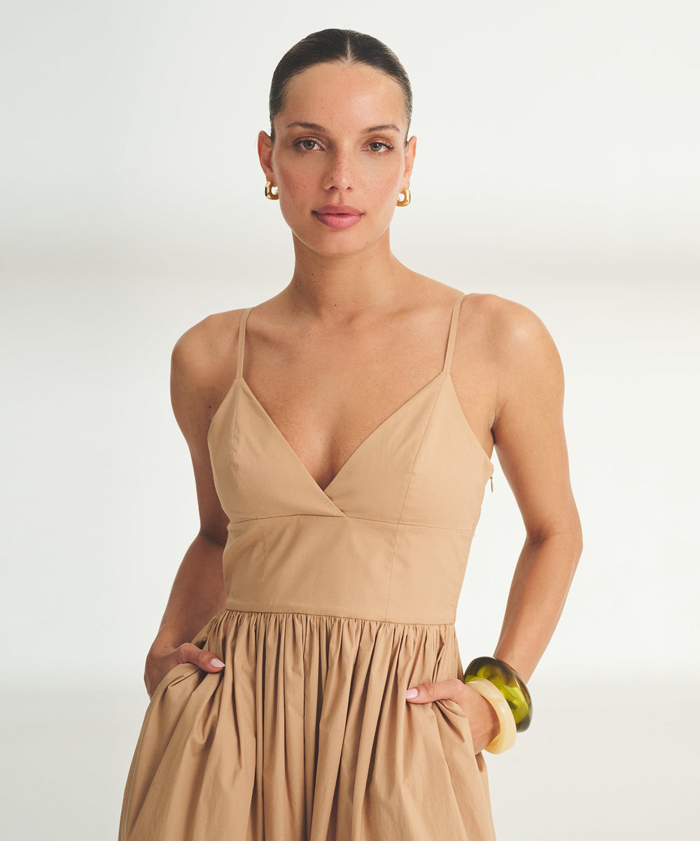NAADAM Novelty Woven Cotton Slip Dress in Tan