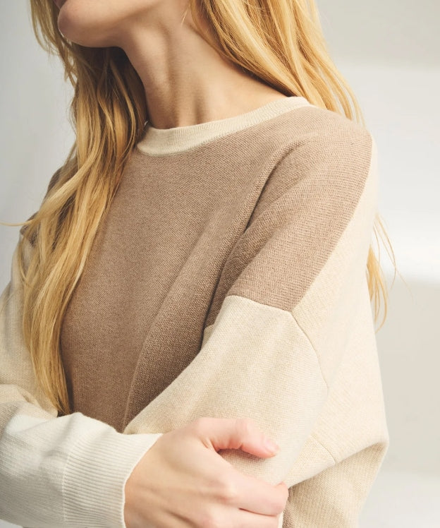 Model wearing the Café Cotton Cashmere Colorblock Sweatshirt
