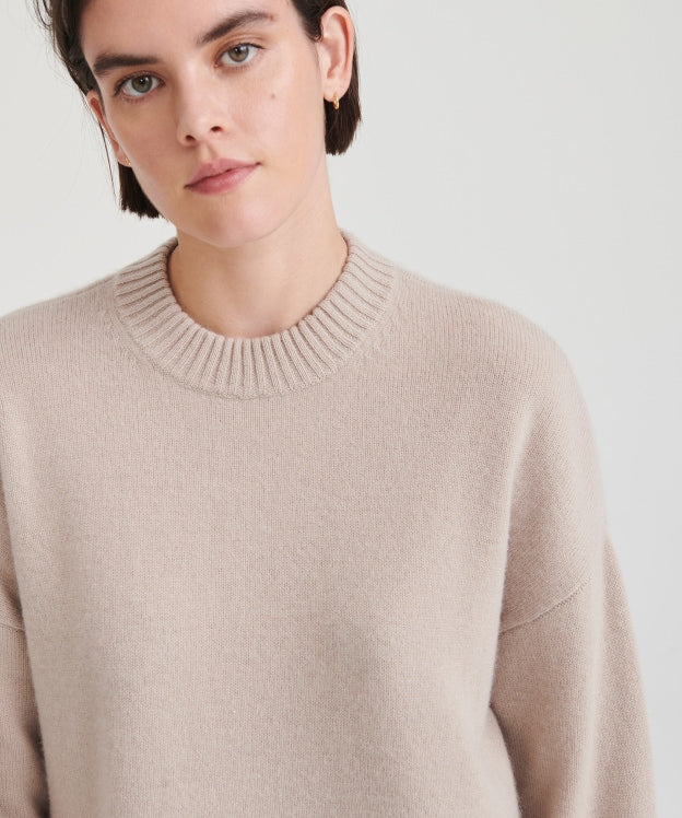 Model wearing the Luxe Cashmere Oversized Crewneck Sweater
