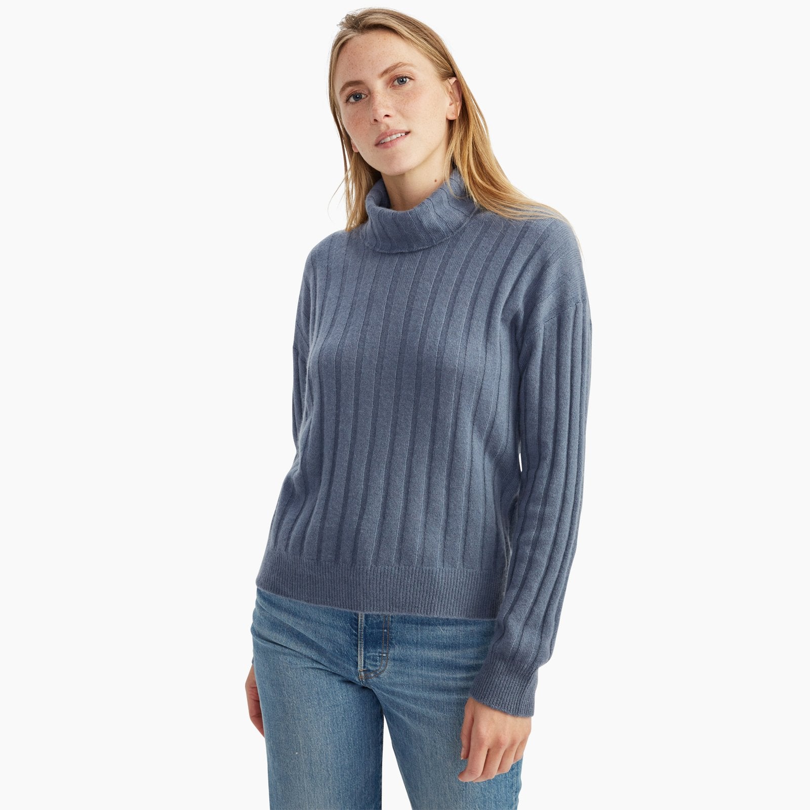 Blue ribbed turtleneck best sale
