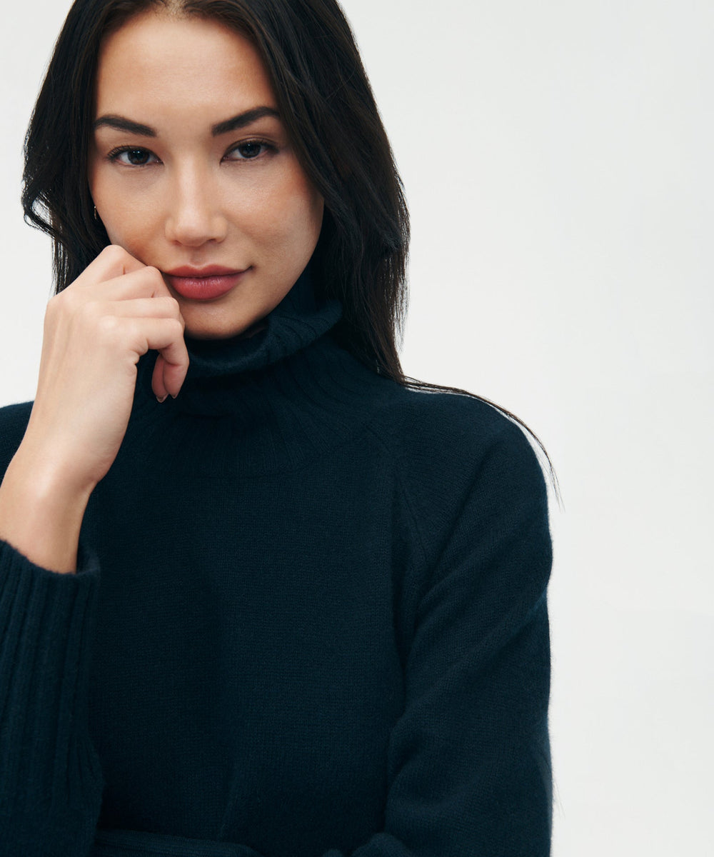 Naadam Luxe Cashmere Turtleneck Dress in Black