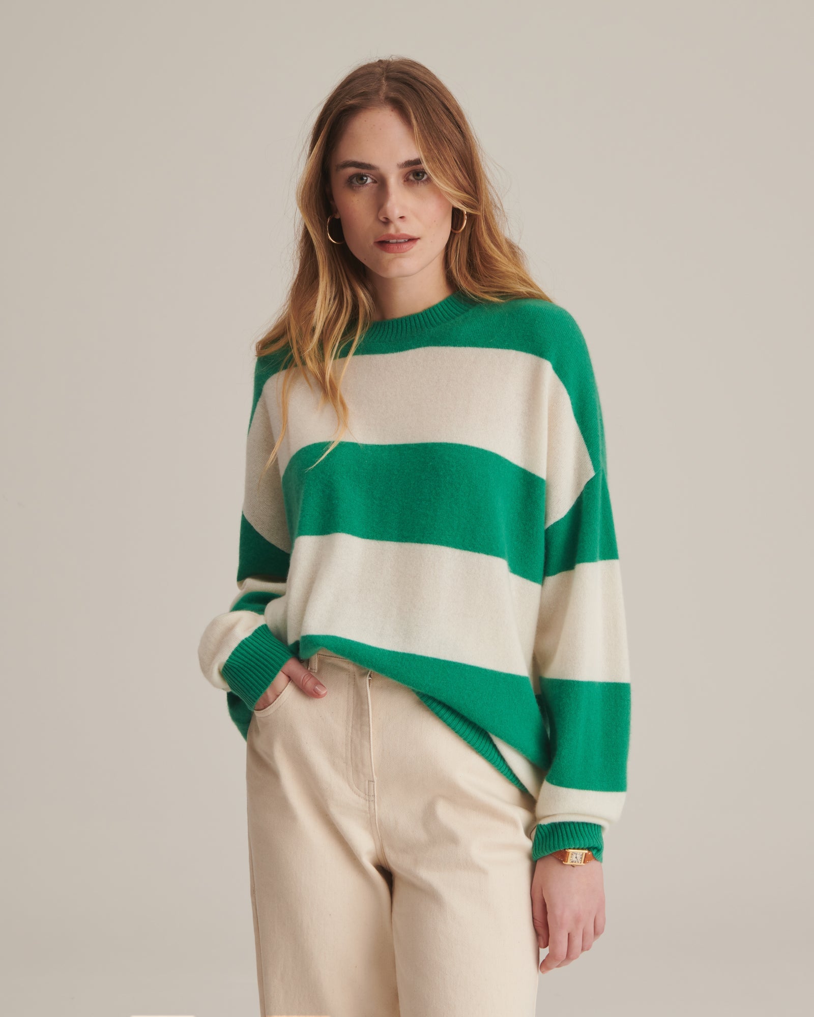 Cashmere Oversized Striped Crewneck Sweater – NAADAM