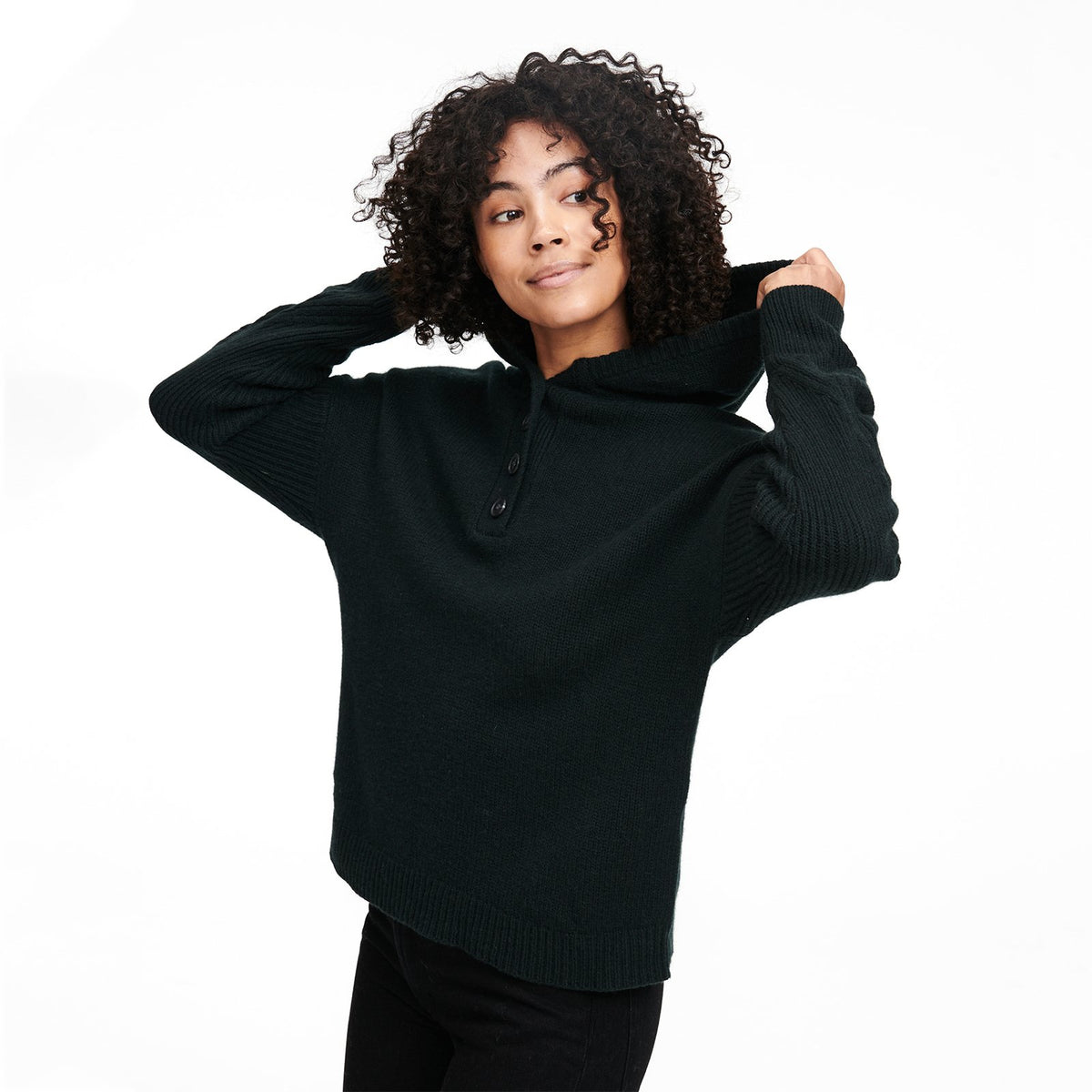 Black henley hoodie sale
