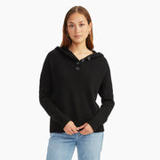 Cable Knit Sleeve Henley Hoodie in Black
