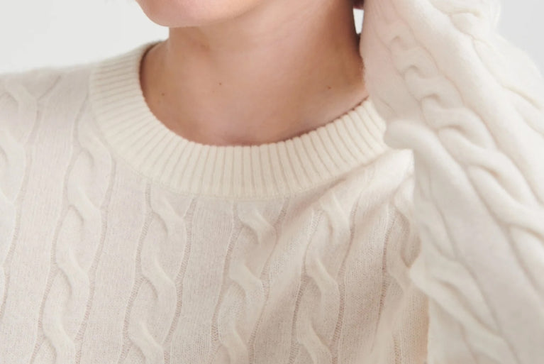 Closeup of the Lightweight Cashmere Cable Knit Oversized Crewneck