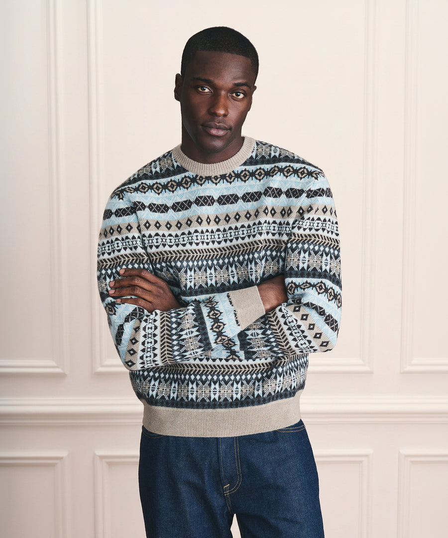 Luxe Cashmino Fair Isle Jacquard Crewneck Sweater