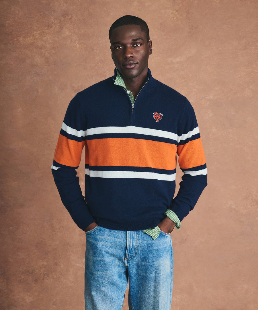 NFL Signature Cashmere Striped Quarter Zip Sweater