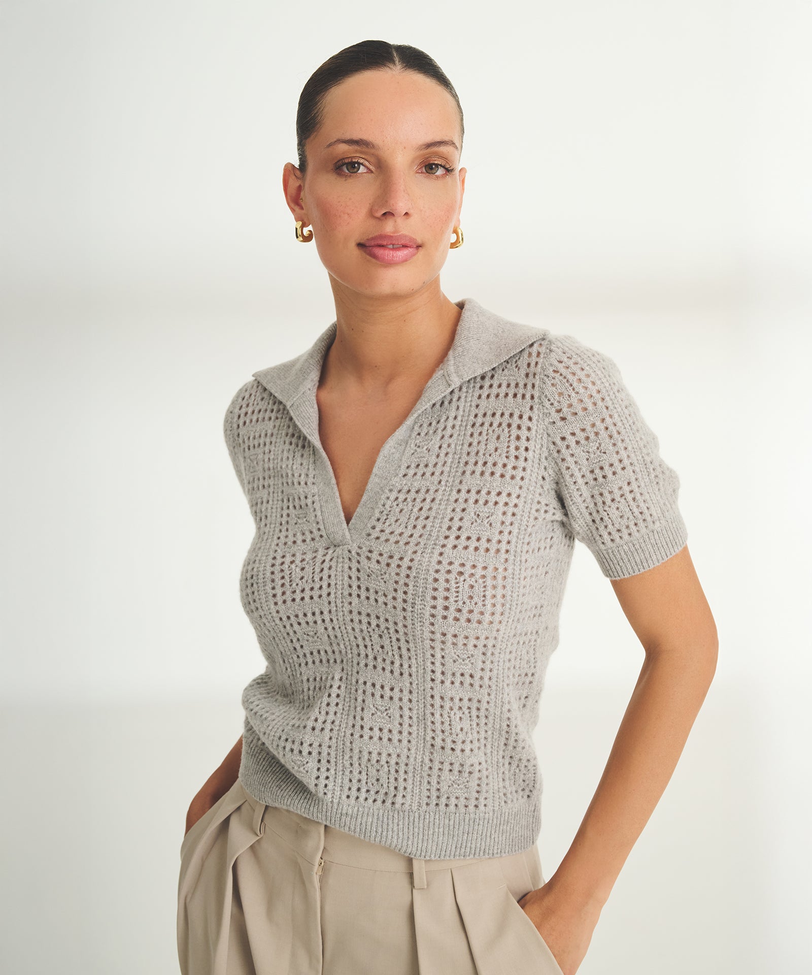 トップス CLANE SHOULDER PADS POLO KNIT TOPS CLANE SHOULDER PADS POLO KNIT TOPS