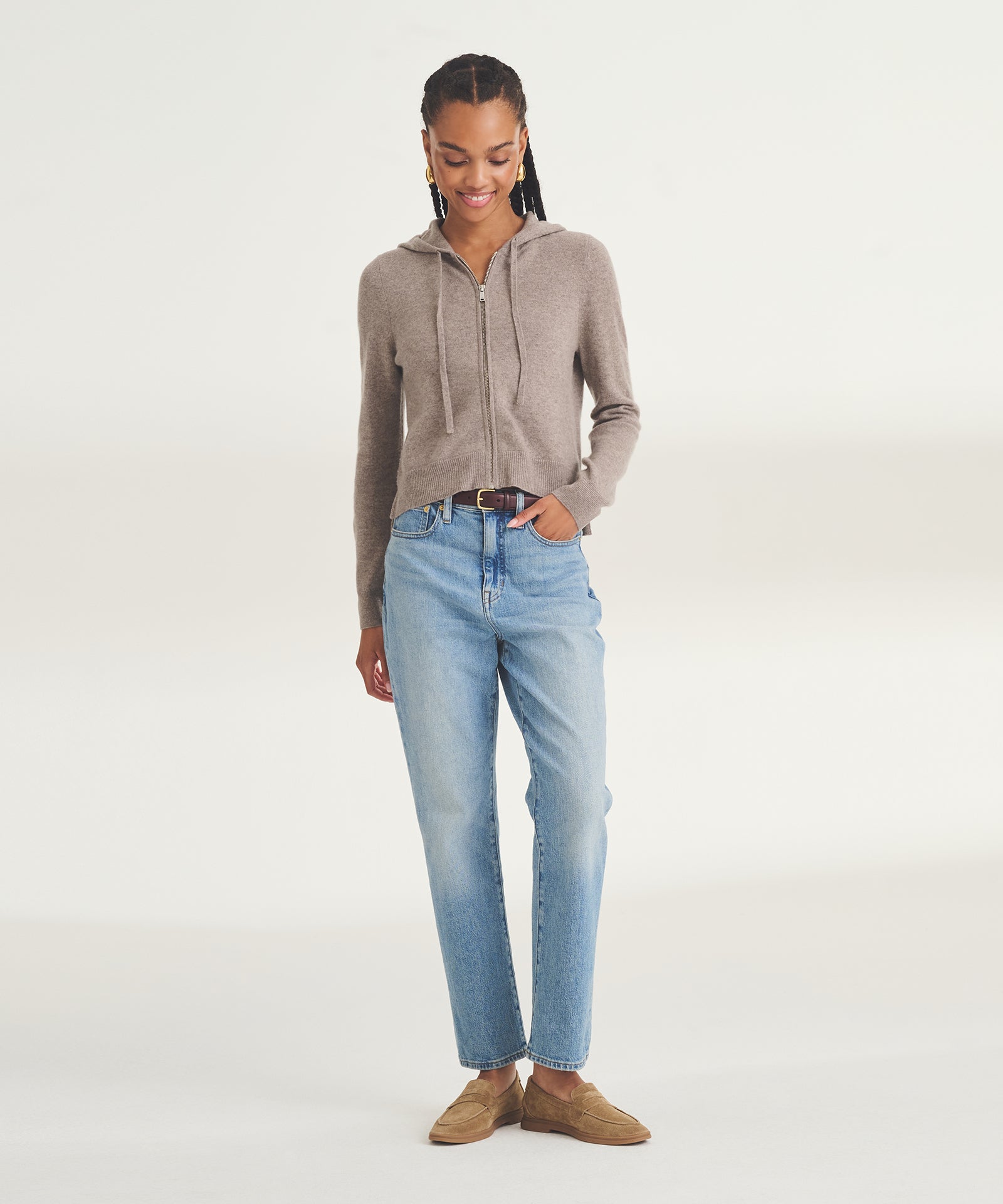 Signature Cashmere Cropped Zip Up Hoodie – NAADAM