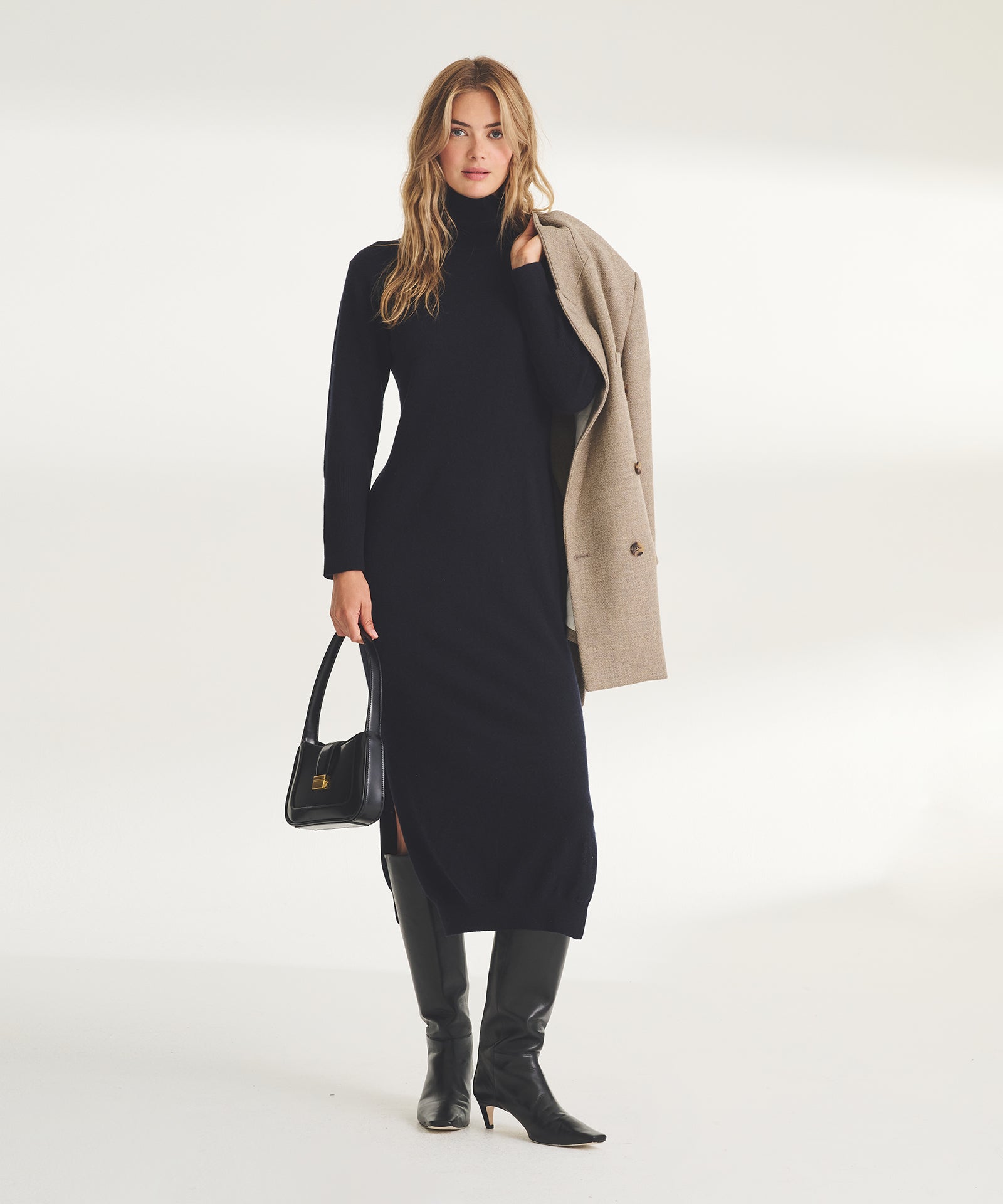 Signature Cashmere Turtleneck Dress with Slits – NAADAM