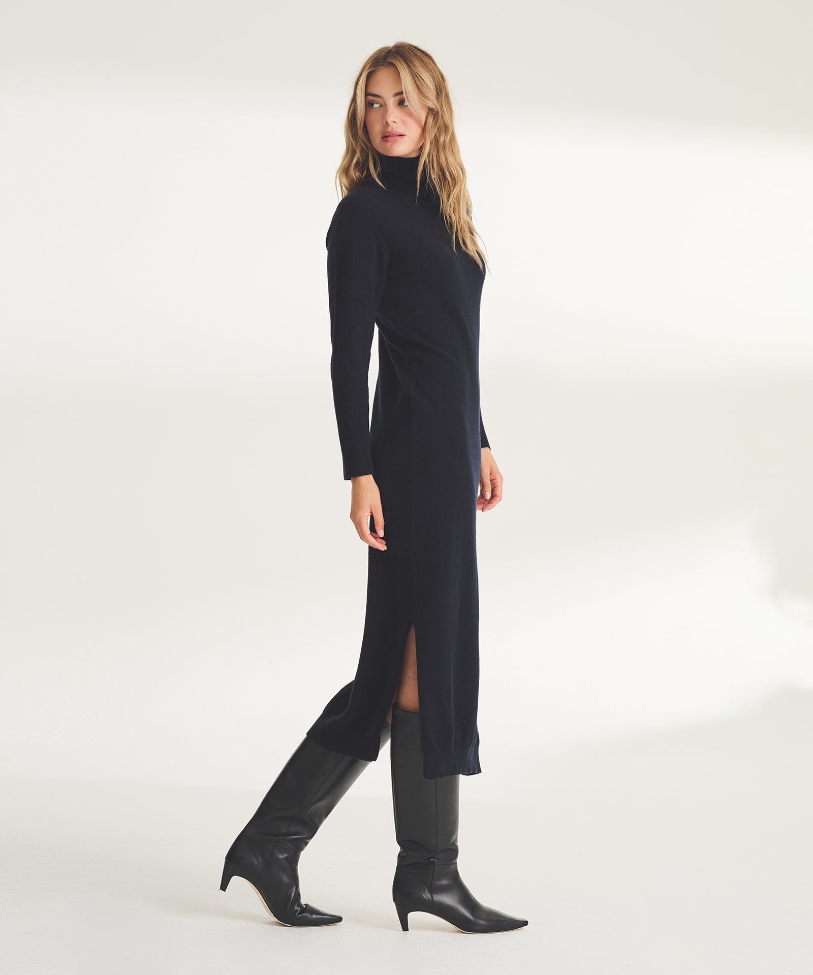 Signature Cashmere Turtleneck Dress with Slits – NAADAM