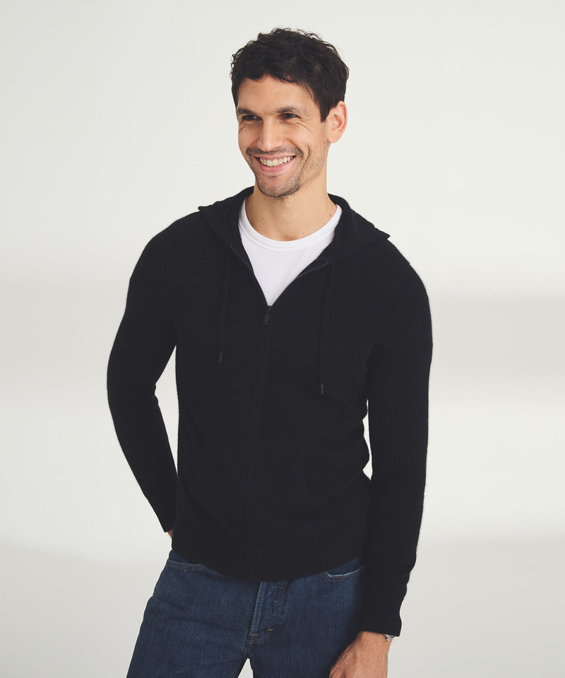 Black cashmere zip up hoodie online