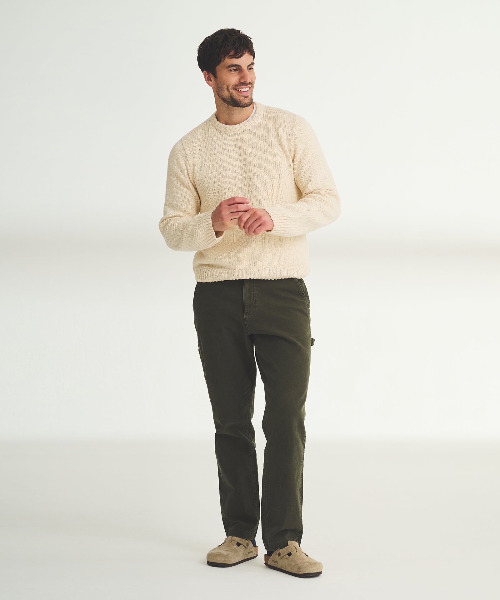 crew neck sweater with dress shirt NAADAM Chunky Cotton Crewneck Sweater in Ecru