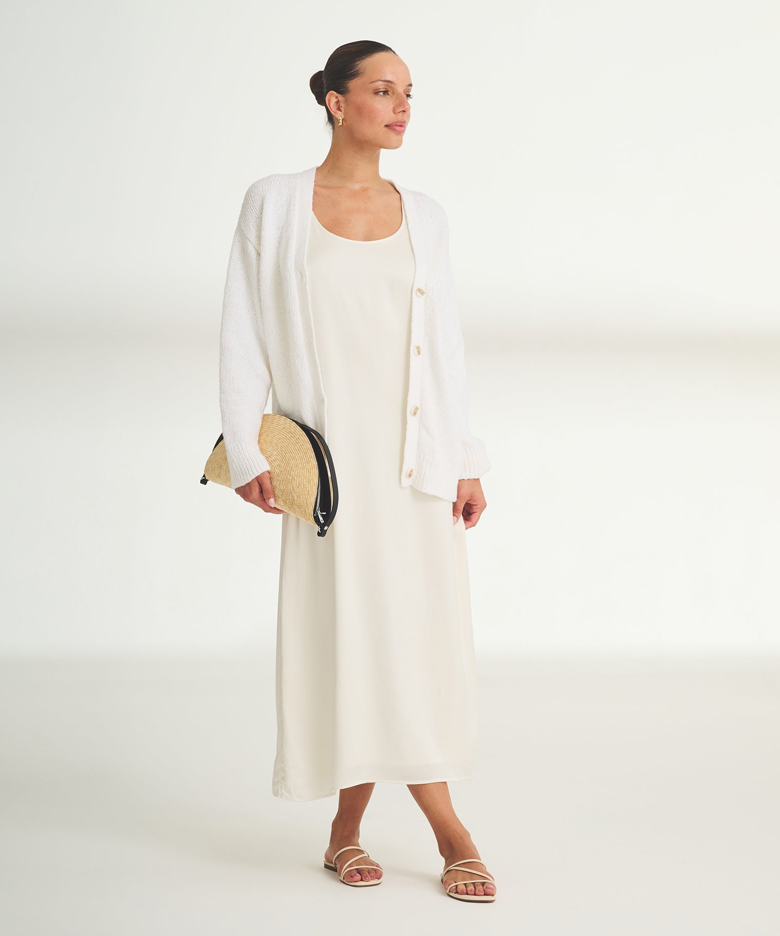 oversized cardigan dress Layer Lover Beige Ribbed Knit Two-Piece Dress & Cardigan Set