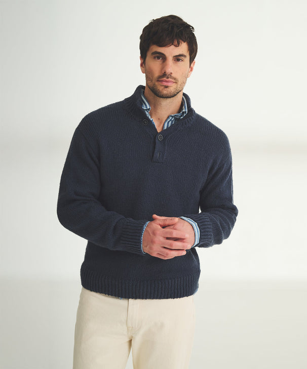 Chunky Cotton Quarter Button Down Sweater