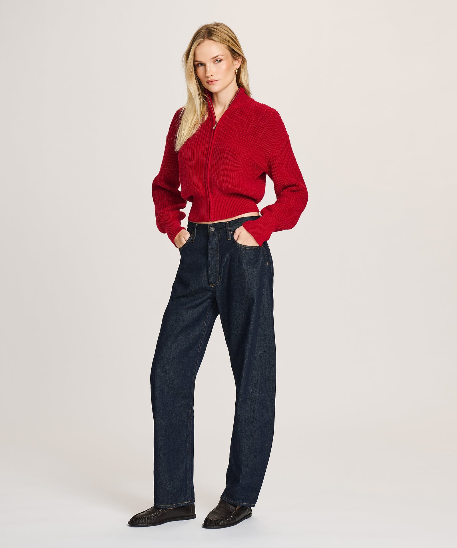 Cotton Fisherman Cinched Waist Zip Up Sweater – NAADAM