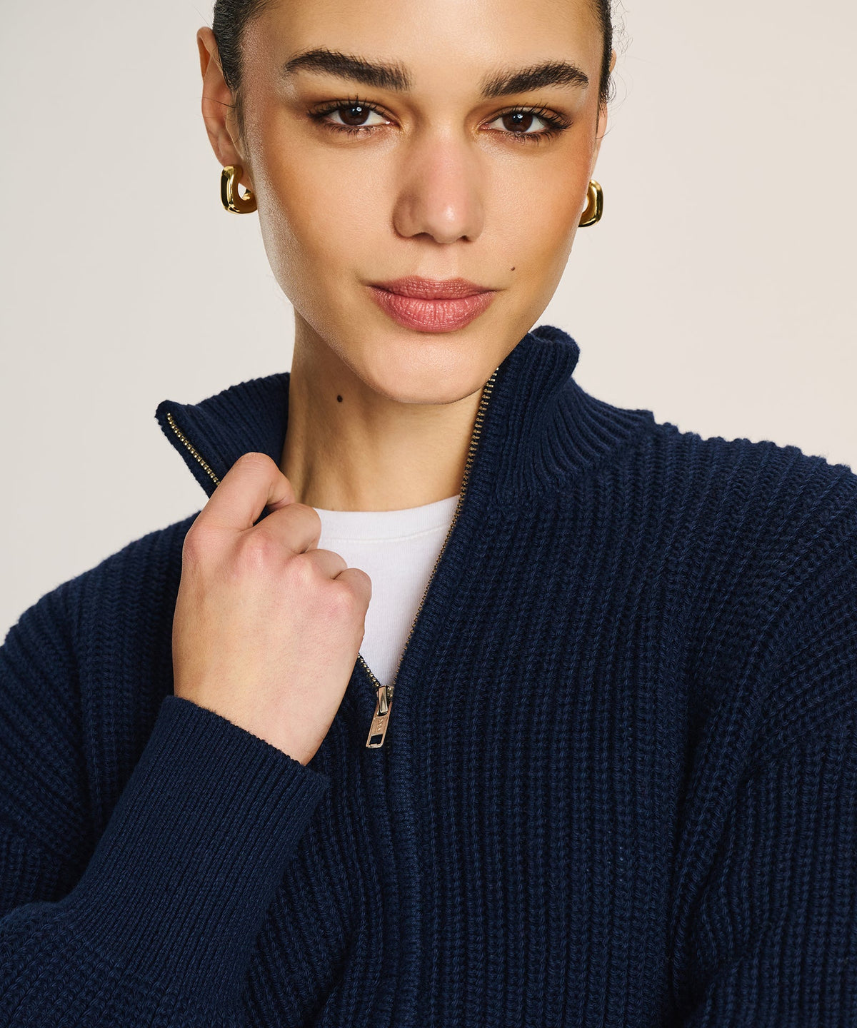 Cotton Fisherman Cinched Waist Zip Up Sweater – NAADAM
