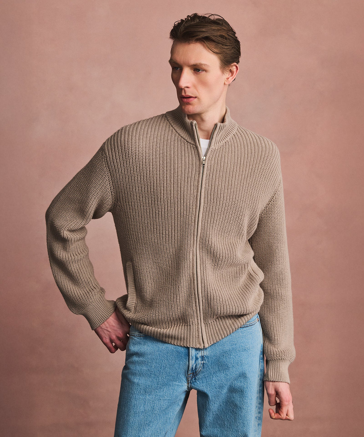 Cotton Fisherman Full Zip Sweater – NAADAM